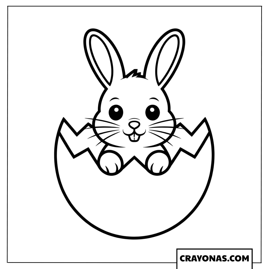 Cute Bunny Emerging from Easter Egg Coloring Page