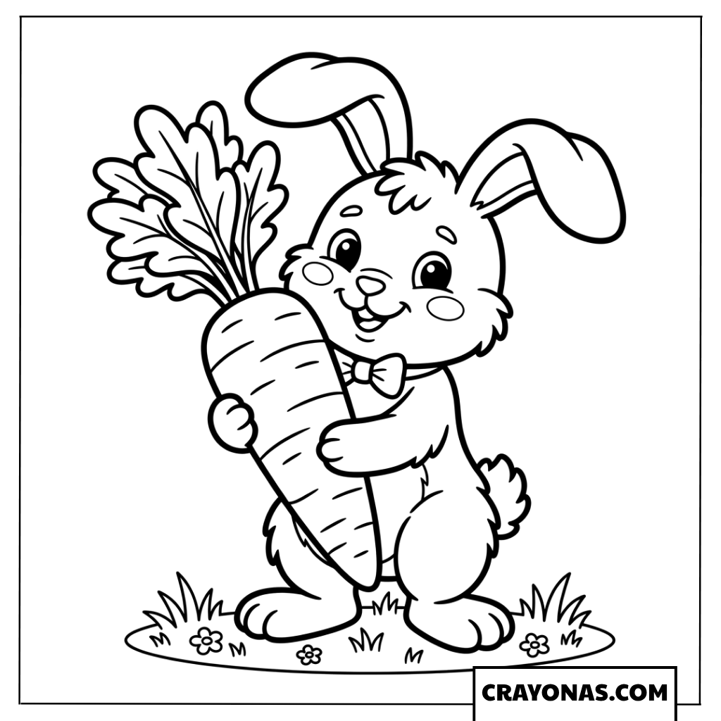 Cute Bunny Holding Big Carrot Coloring Page