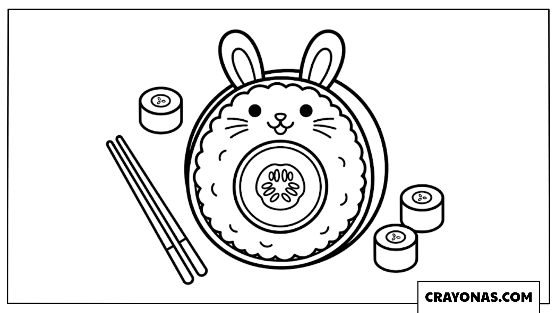 Cute Bunny Sushi Plate Coloring Page