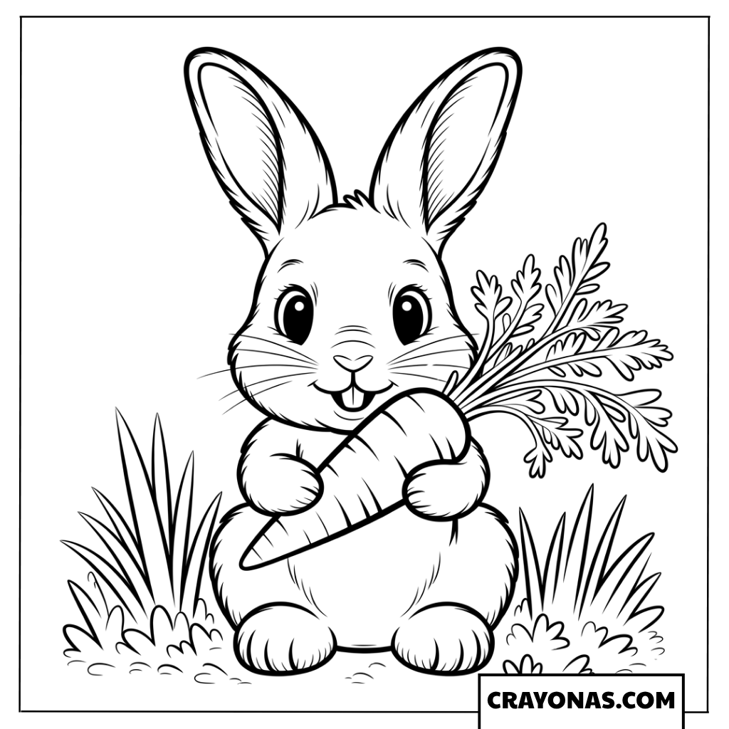 Cute Bunny with Carrot Coloring Page