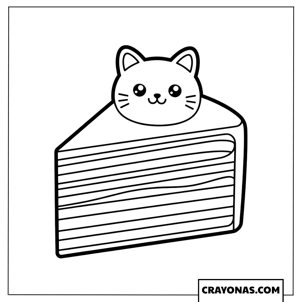 Cute Cat Cake Slice Coloring Page