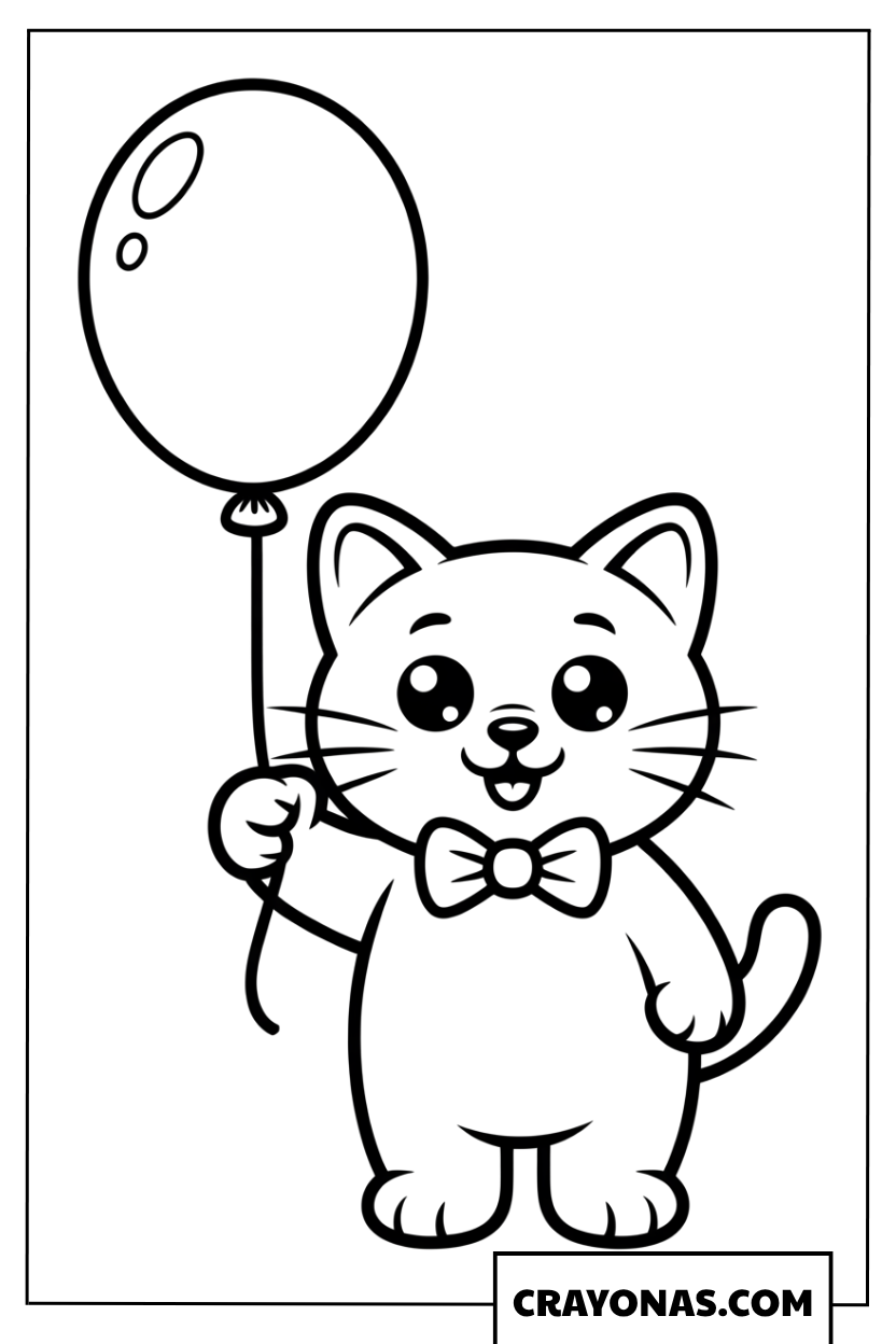 Cute Cat with Balloon Coloring Page