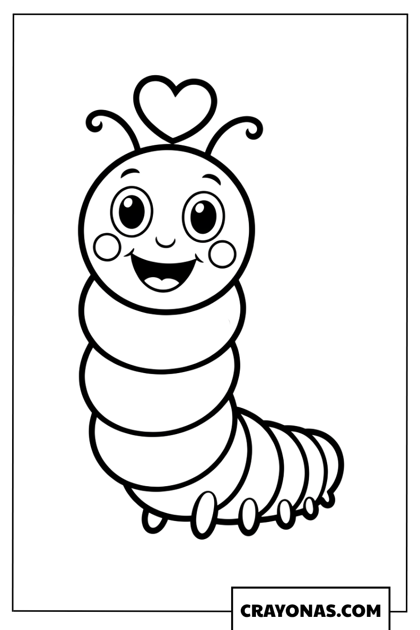 Cute Caterpillar with Heart Coloring Page