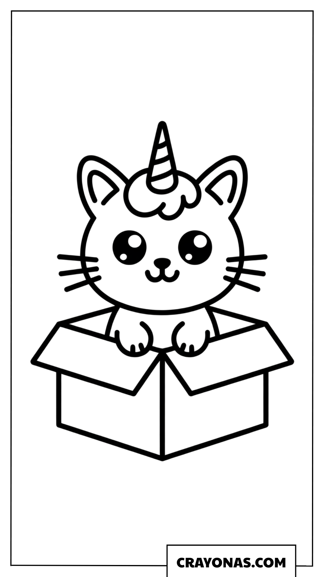 Cute Caticorn in Box Coloring Page