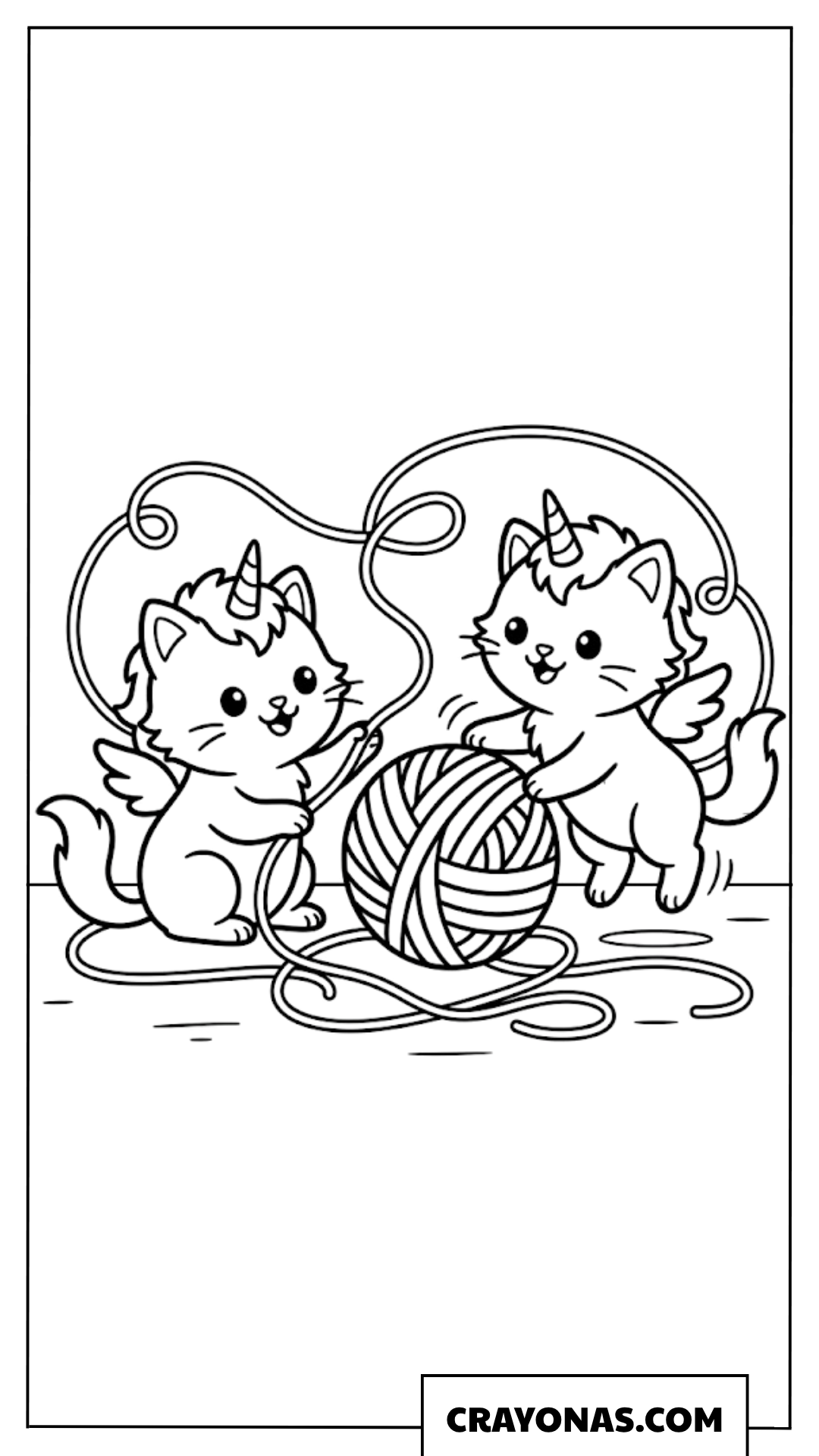 Cute Caticorns Playing Yarn Coloring Page