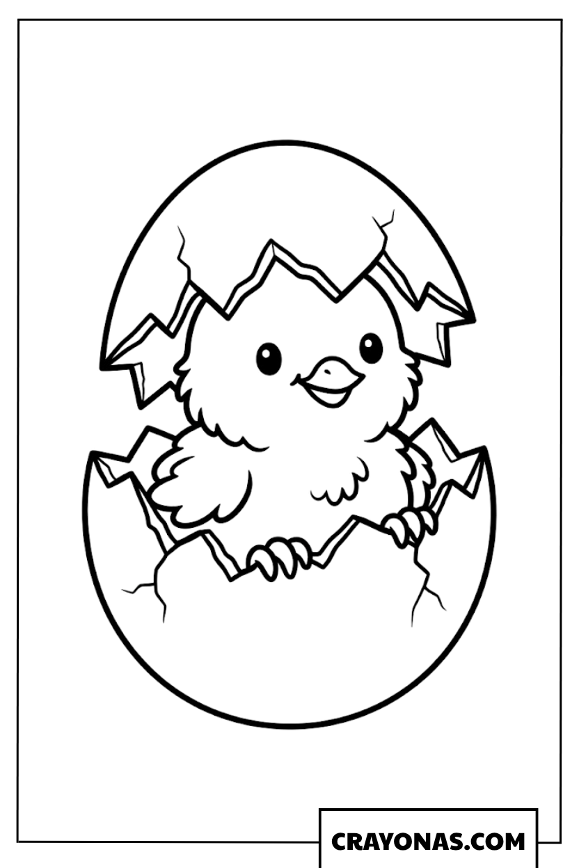 Cute Chick Hatching from Egg Coloring Page