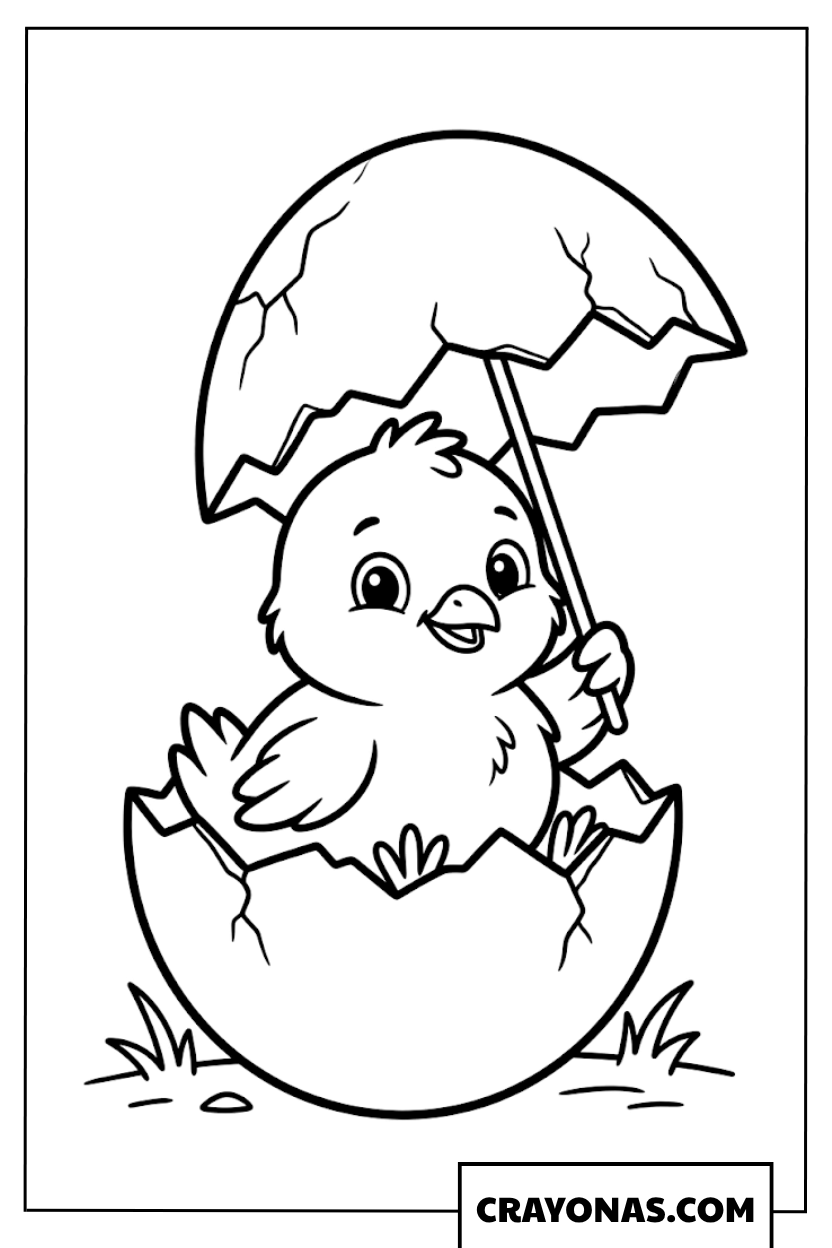 Cute Chick Holding Umbrella Coloring Page