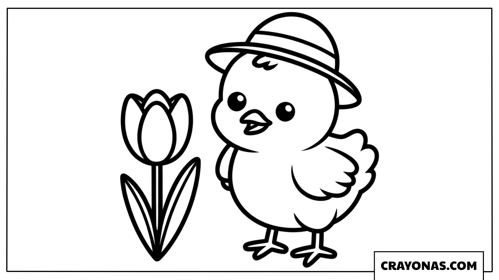 Cute Chick with Tulip Spring Coloring Page