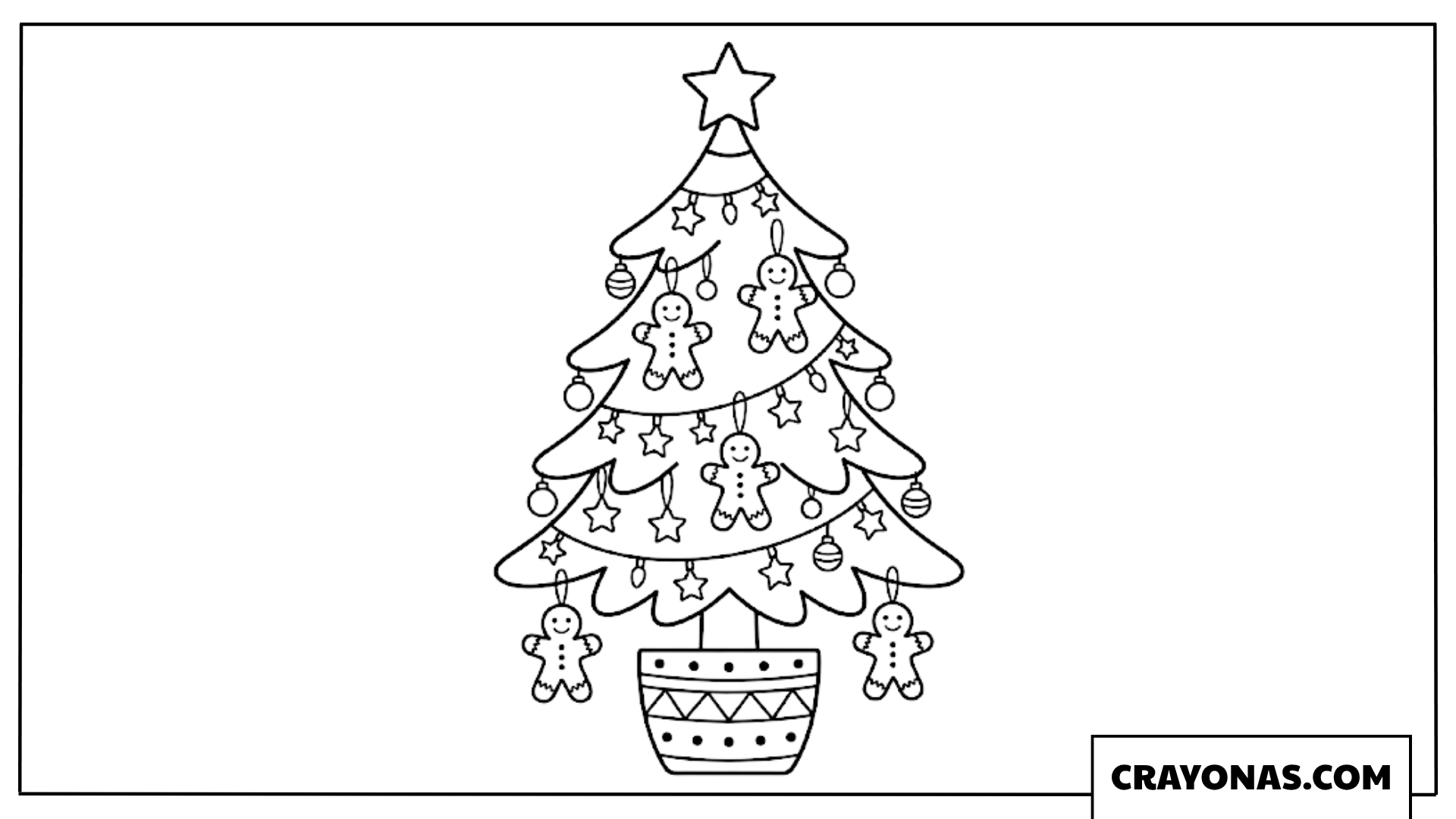 Cute Christmas Tree with Gingerbread Coloring Page