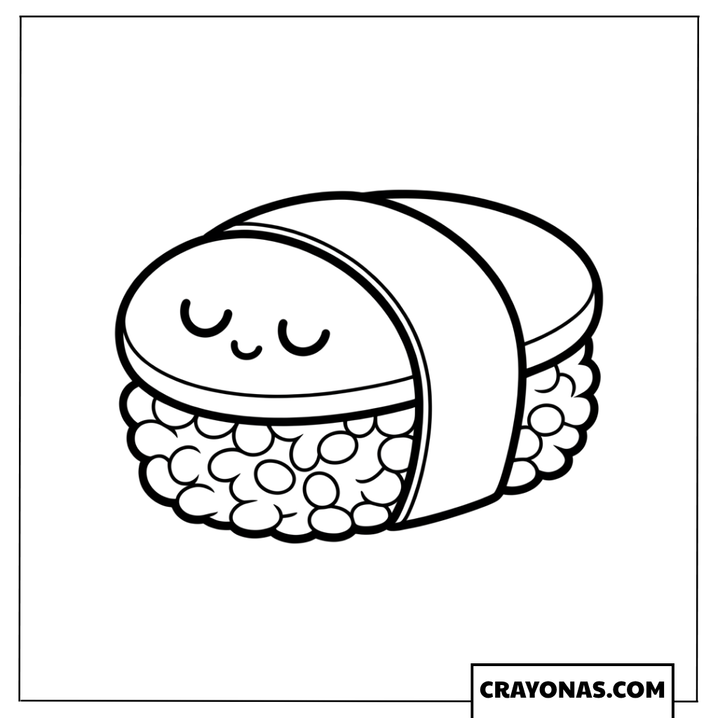 Cute Closed-Eye Sushi Roll Coloring Page
