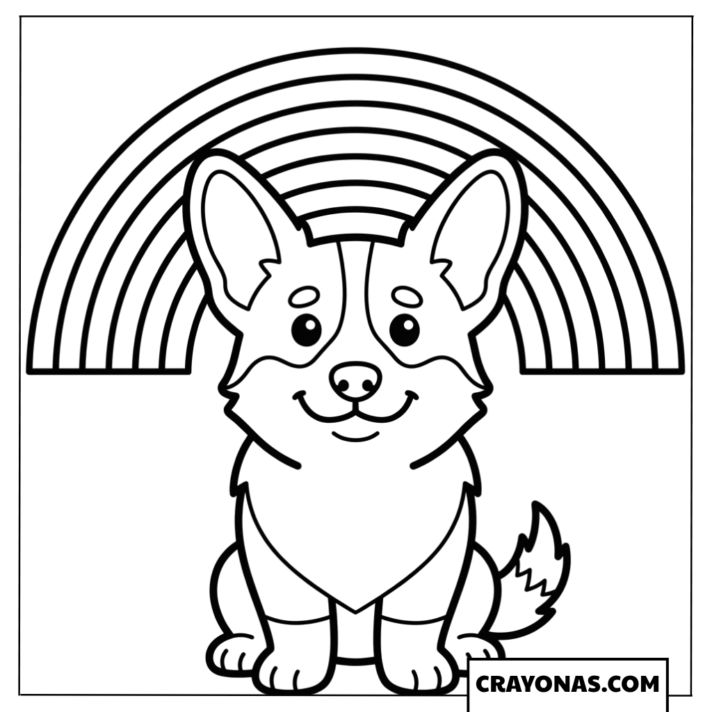 Cute Corgi with Rainbow Coloring Page