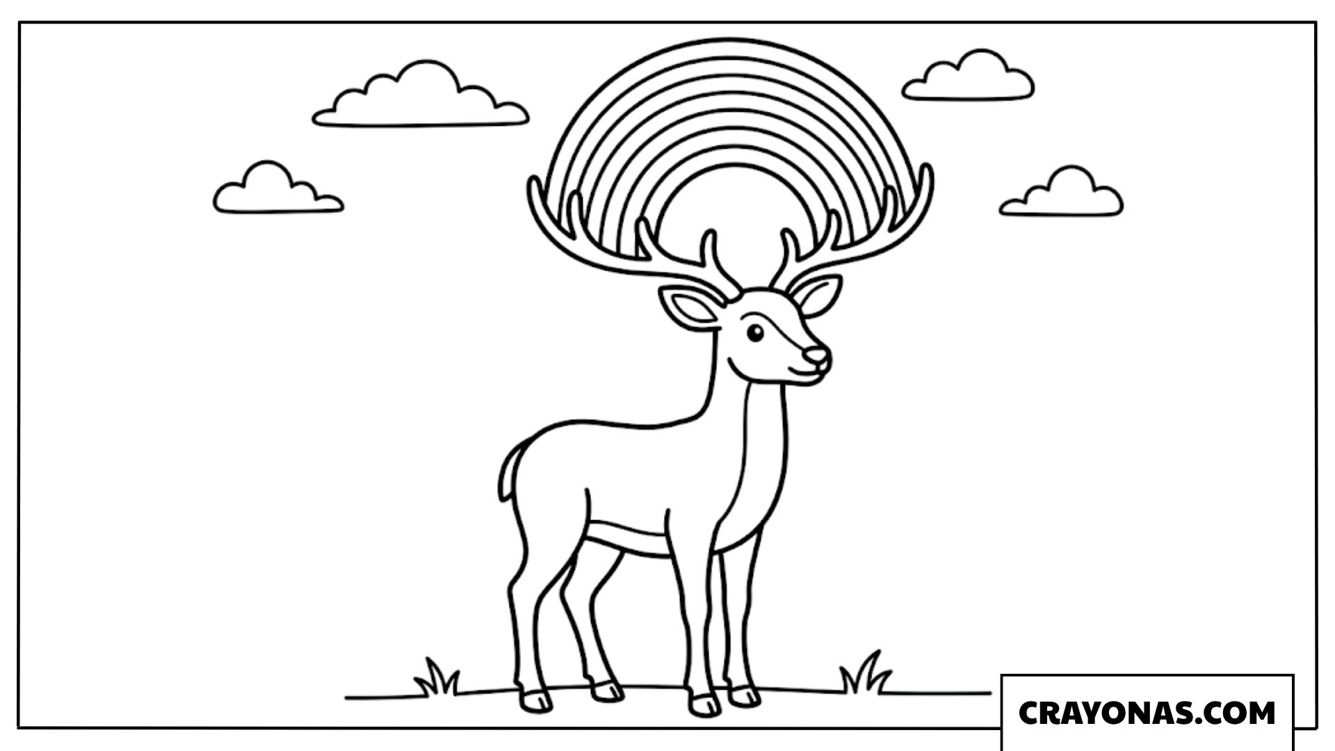 Cute Deer under Rainbow Coloring Page
