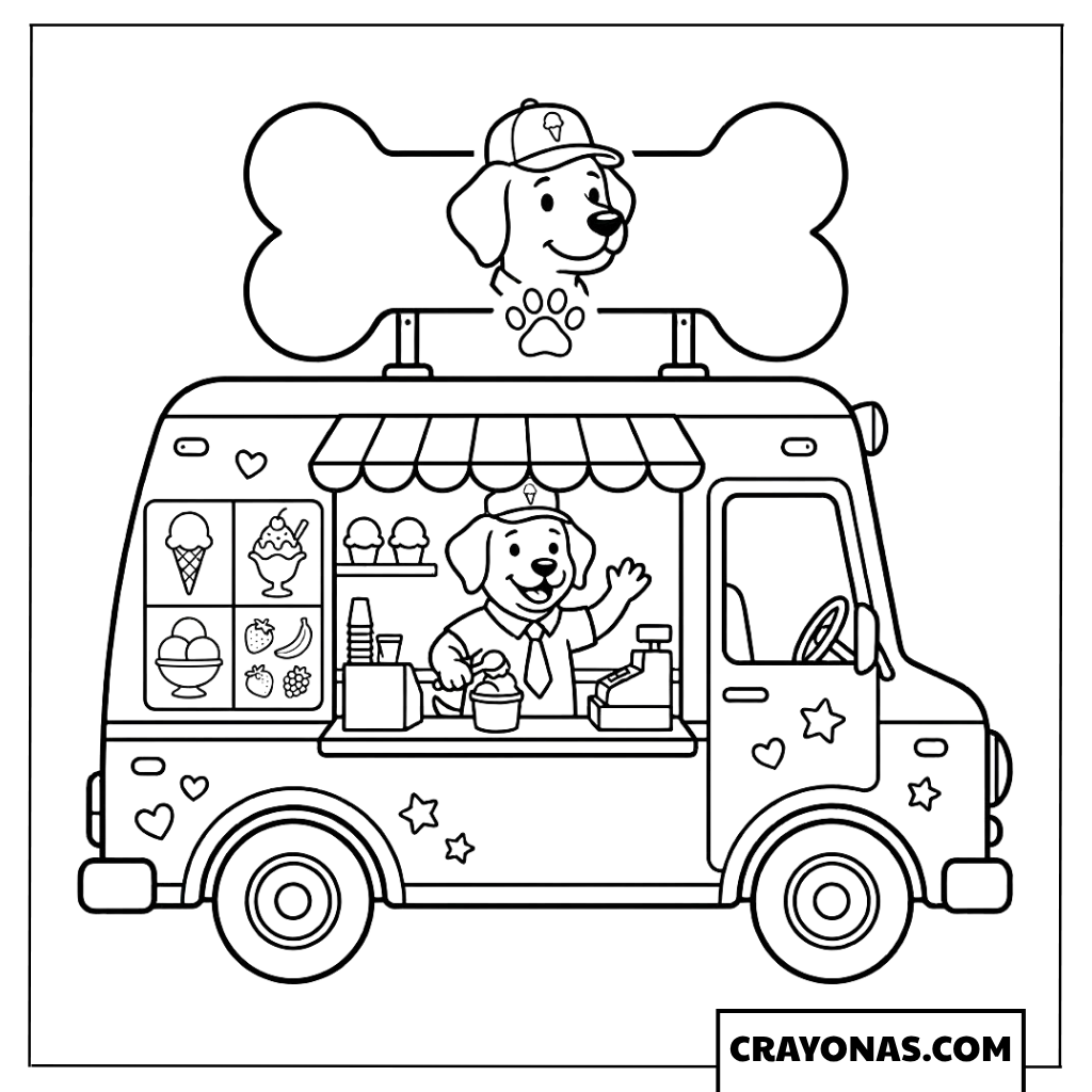 Cute Dog Driving Ice Cream Truck Coloring Page