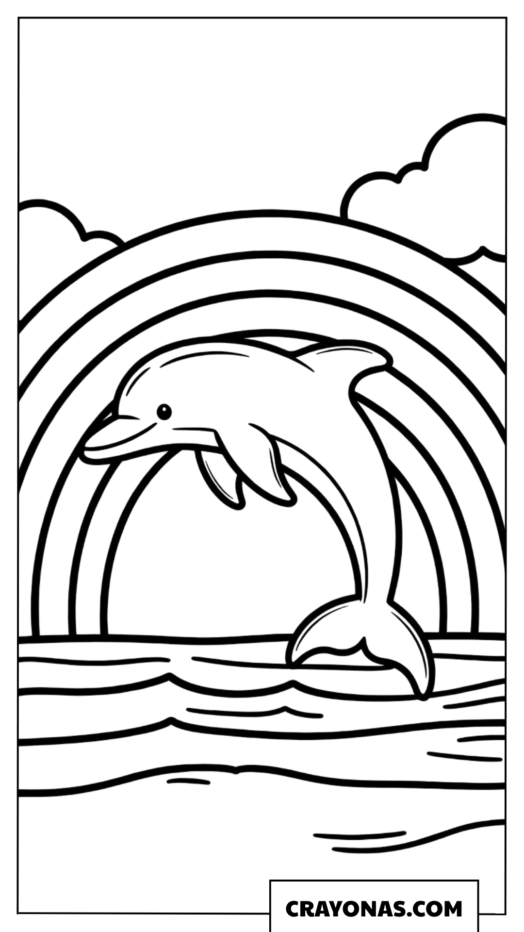 Cute Dolphin Jumping Rainbow Coloring Page
