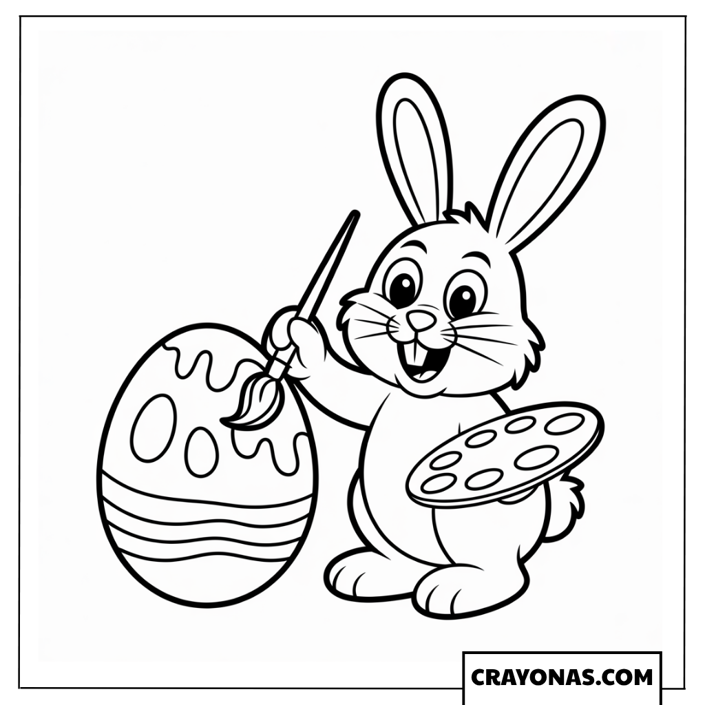 Cute Easter Bunny Painting Egg Coloring Page
