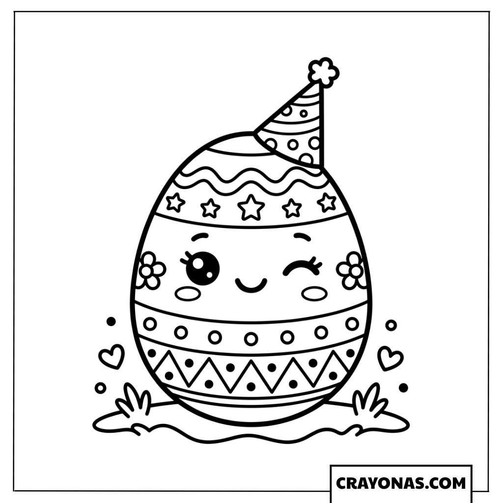 Cute Easter Egg Wearing Party Hat Coloring Page