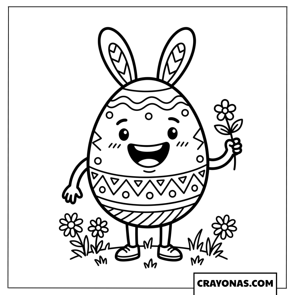 Cute Easter Egg with Bunny Ears Coloring Page