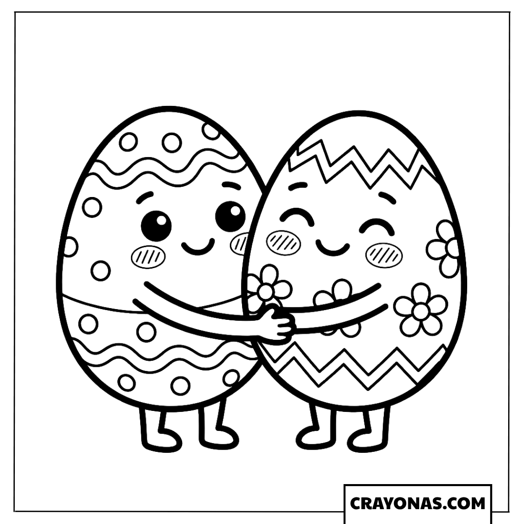 Cute Easter Eggs Hugging Coloring Page