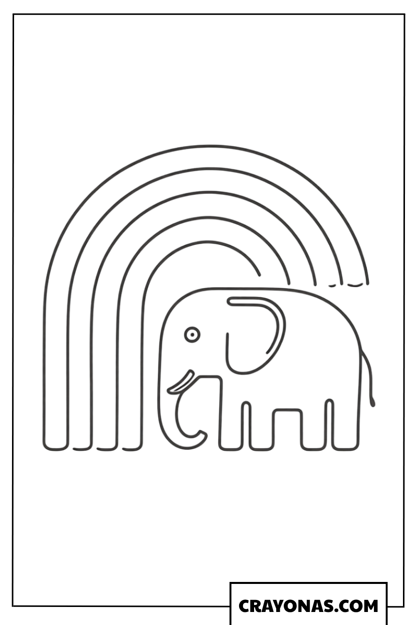 Cute Elephant under Rainbow Coloring Page