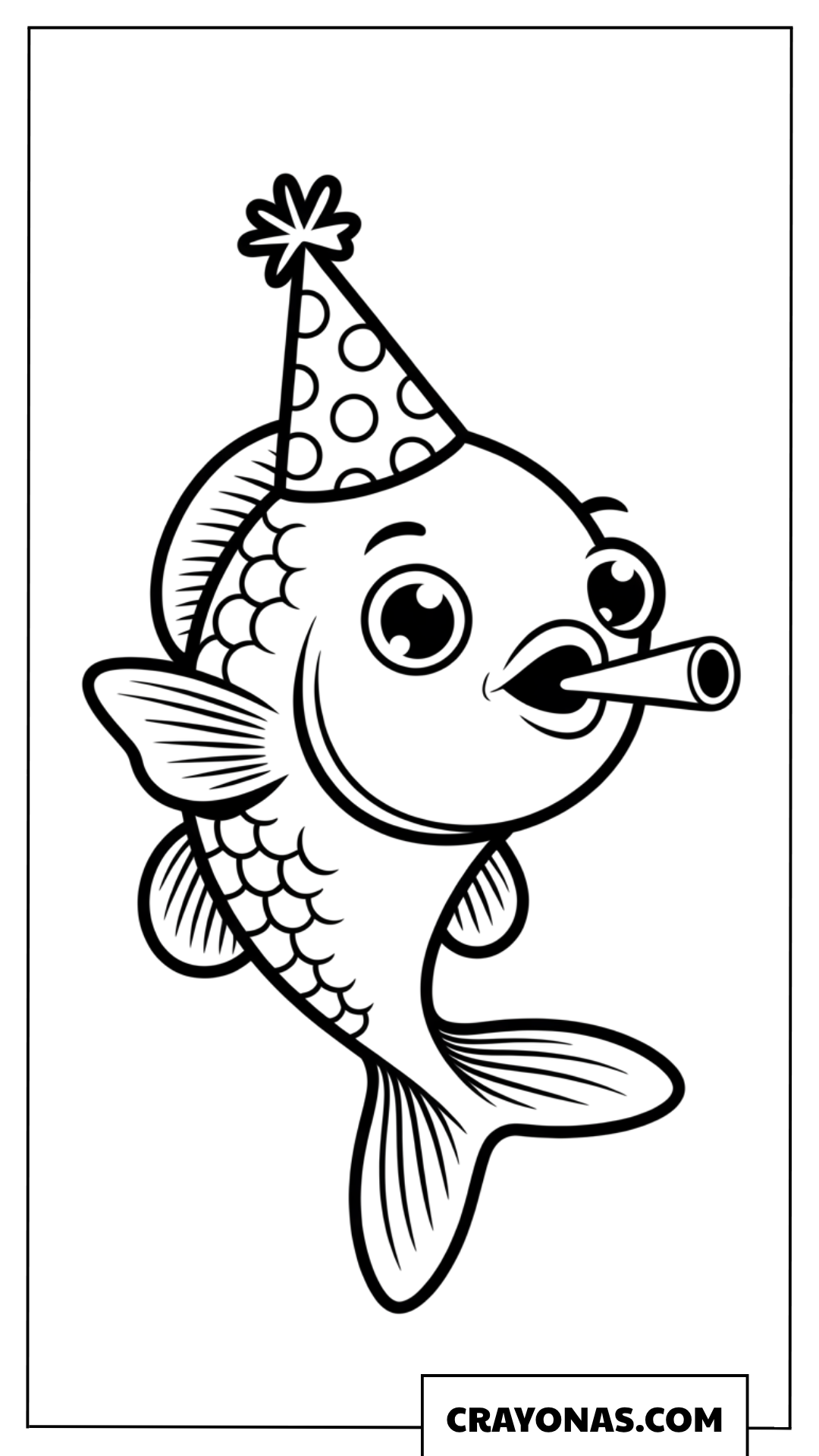 Cute Fish with Party Hat Coloring Page