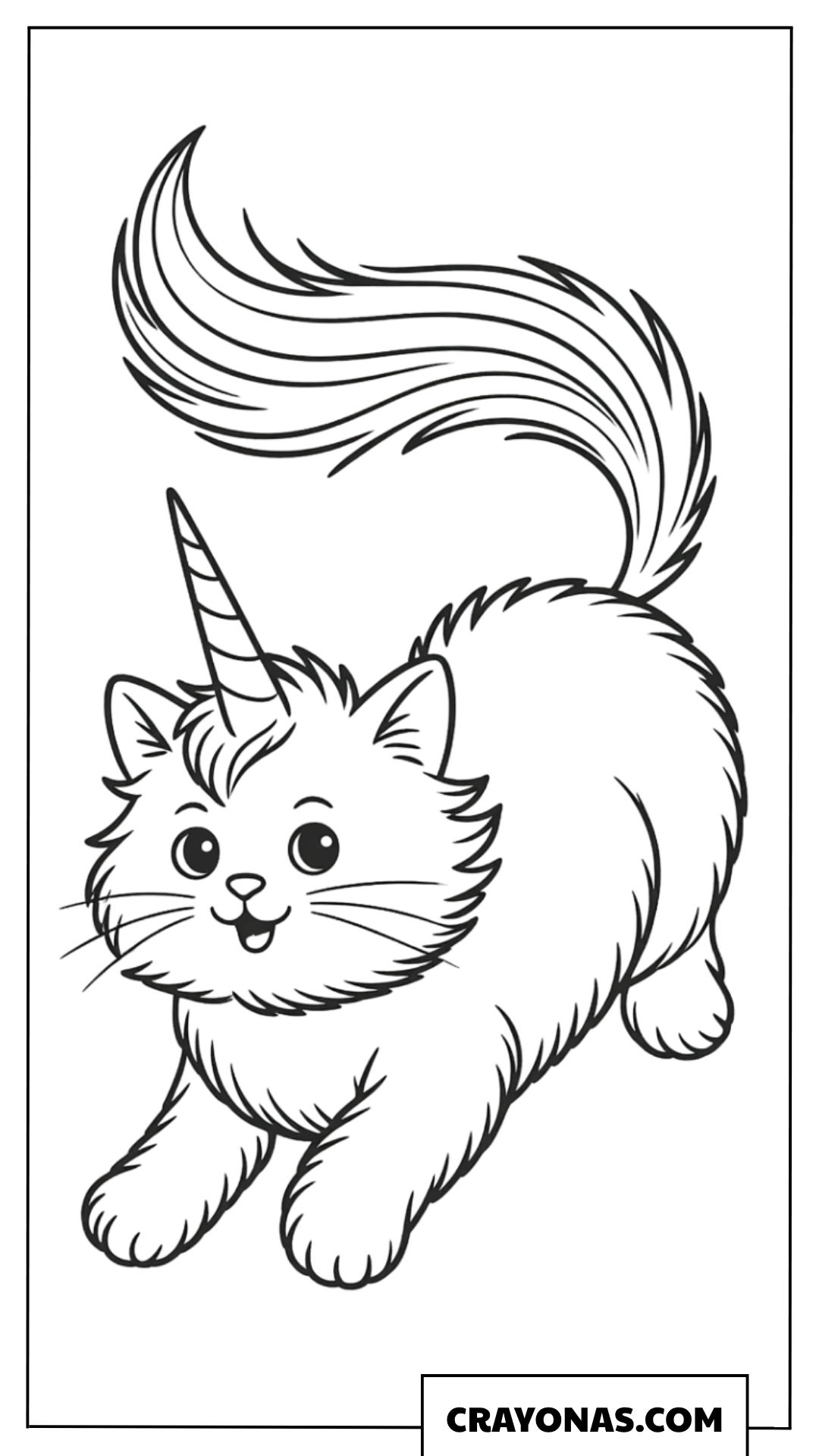 Cute Fluffy Caticorn Coloring Page