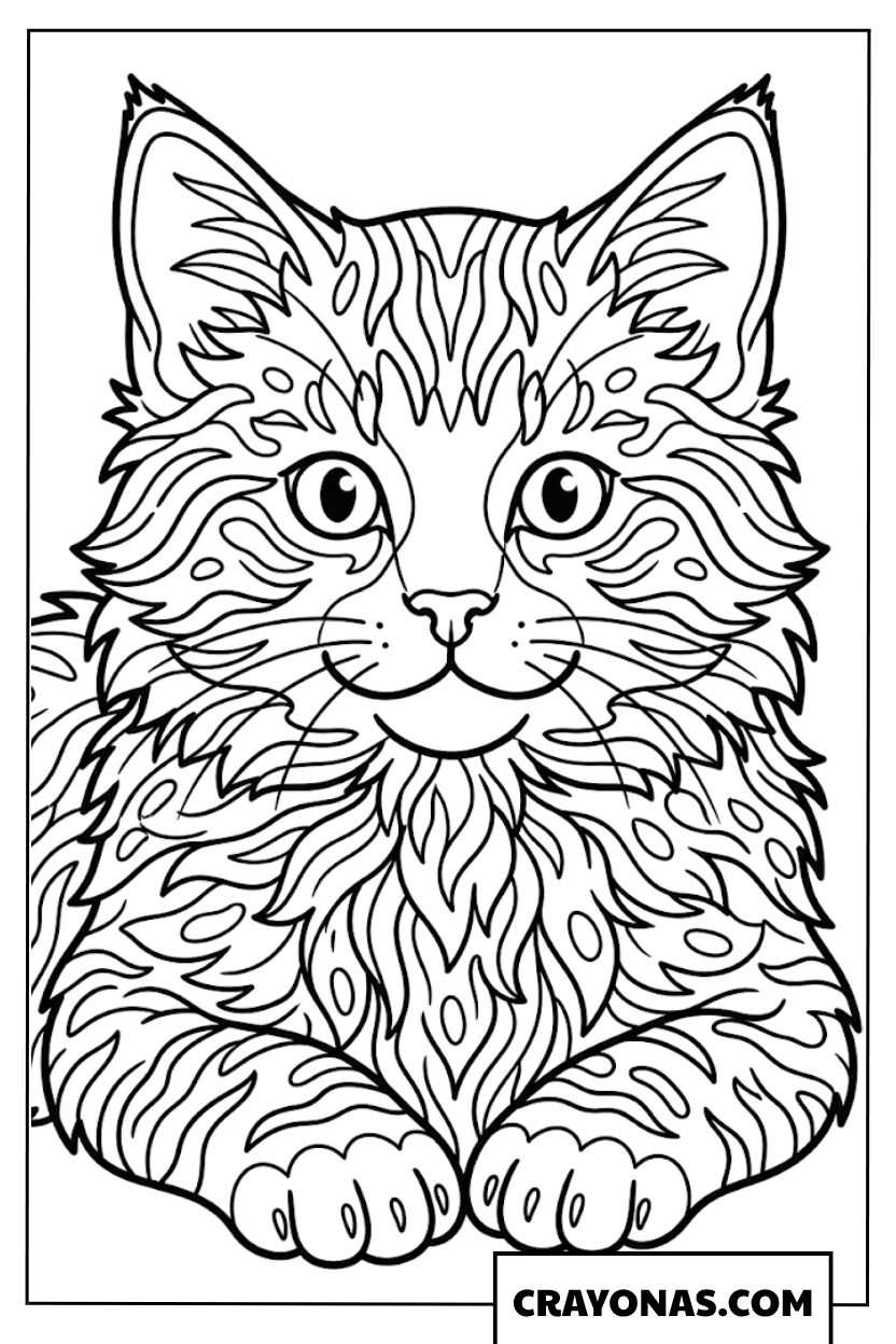 Cute Fluffy Kitten Face Coloring Page