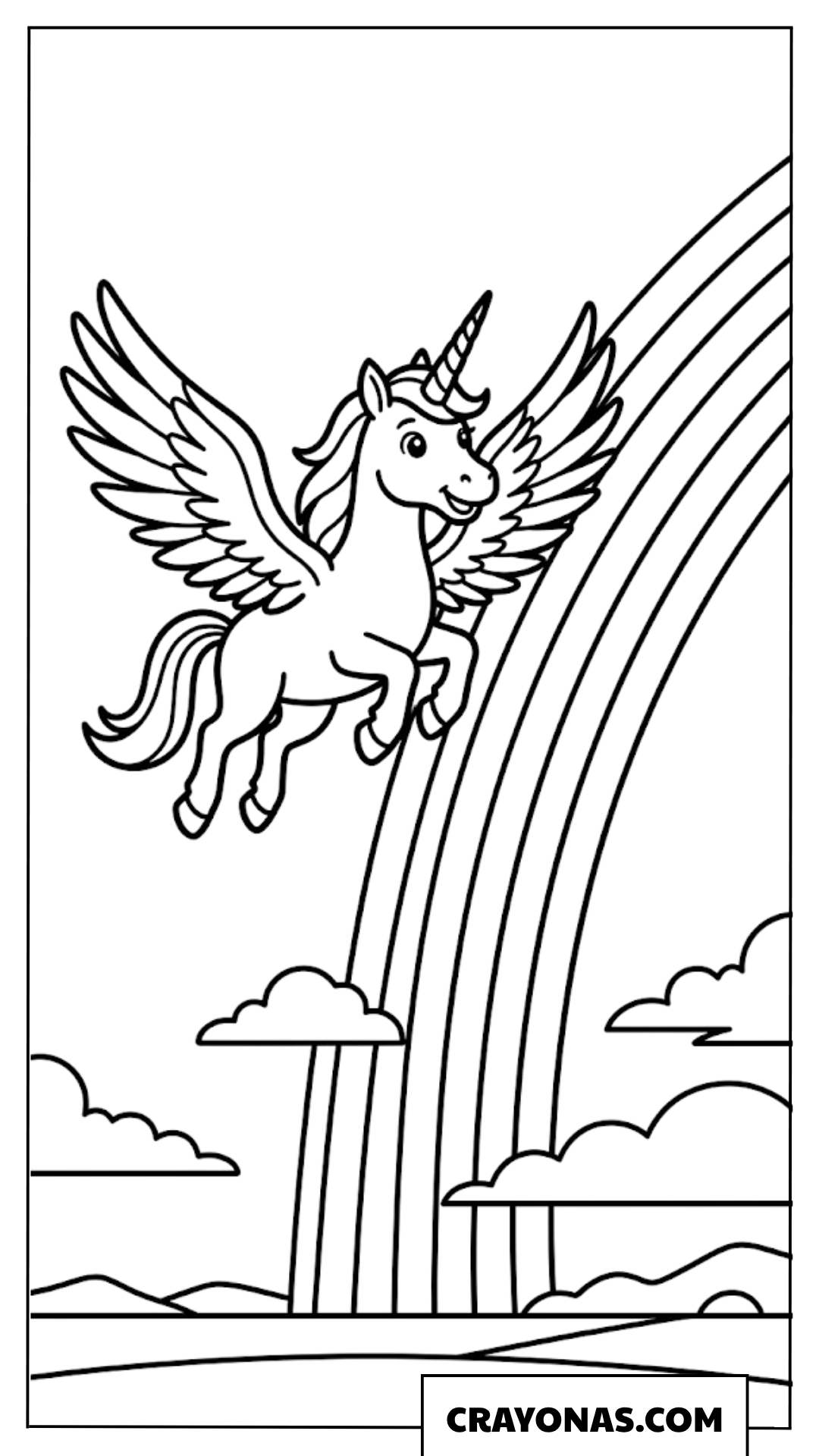 Cute Flying Unicorn Coloring Page