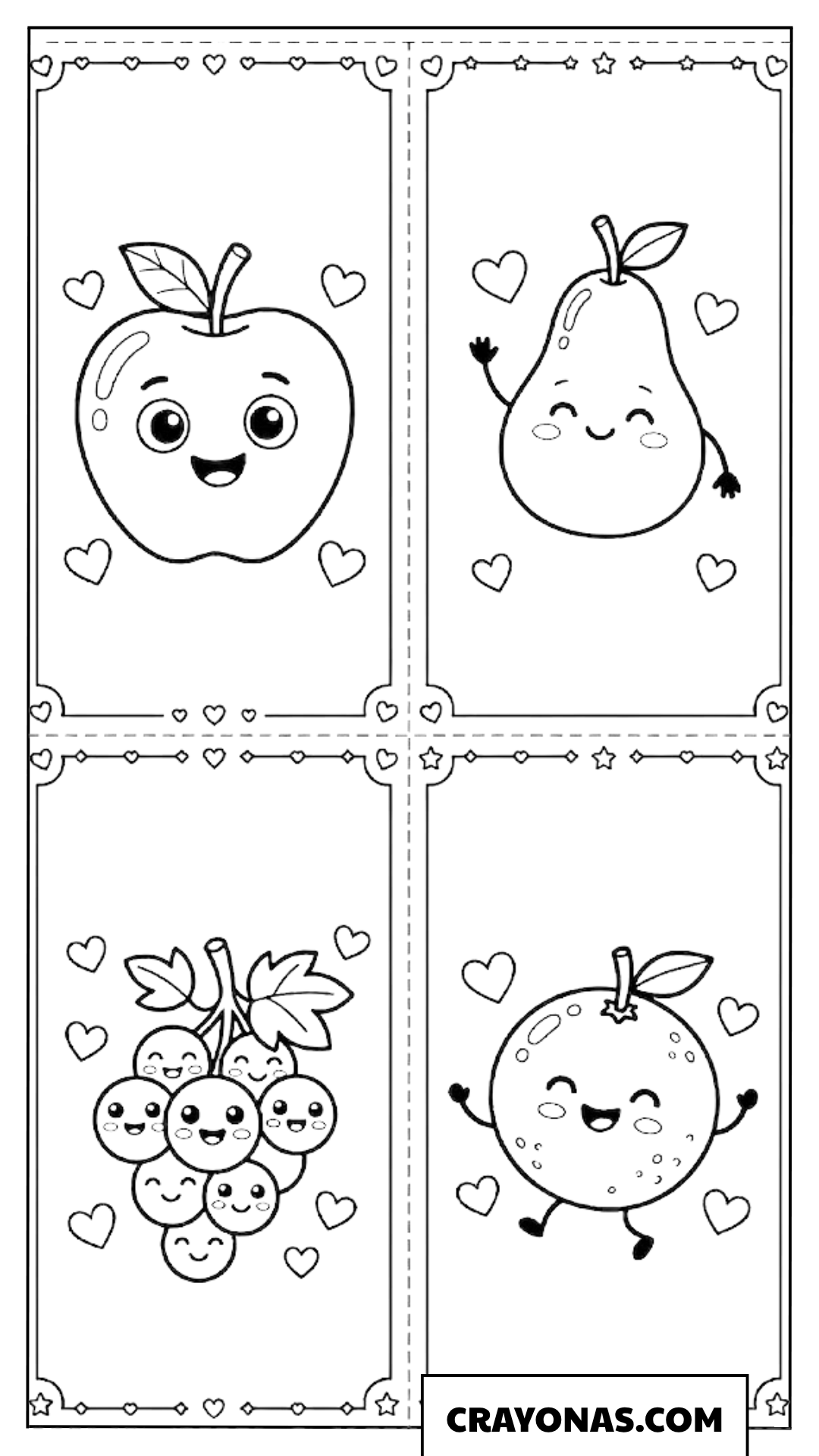 Cute Fruit Valentine Card Coloring Page