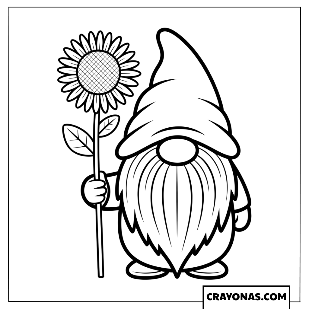 Cute Gnome with Sunflower Fall Coloring Page