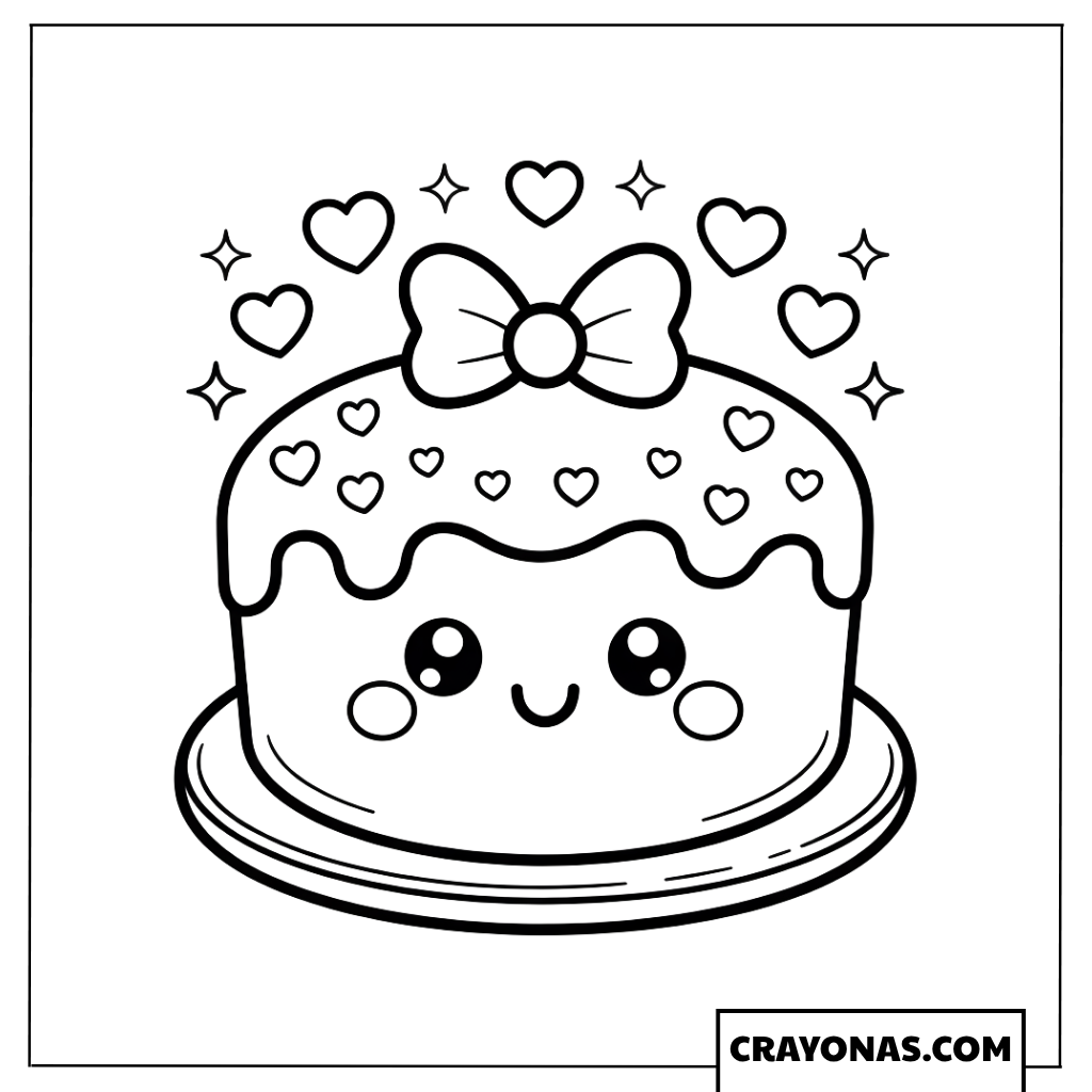Cute Heart Cake Coloring Page