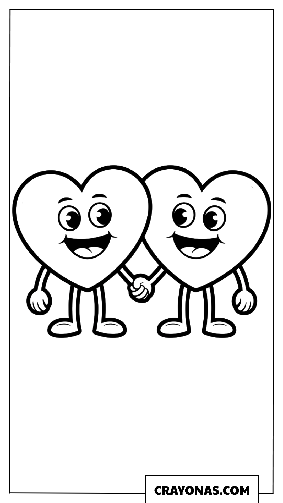 Cute Heart Friends Holding Hands Coloring Page