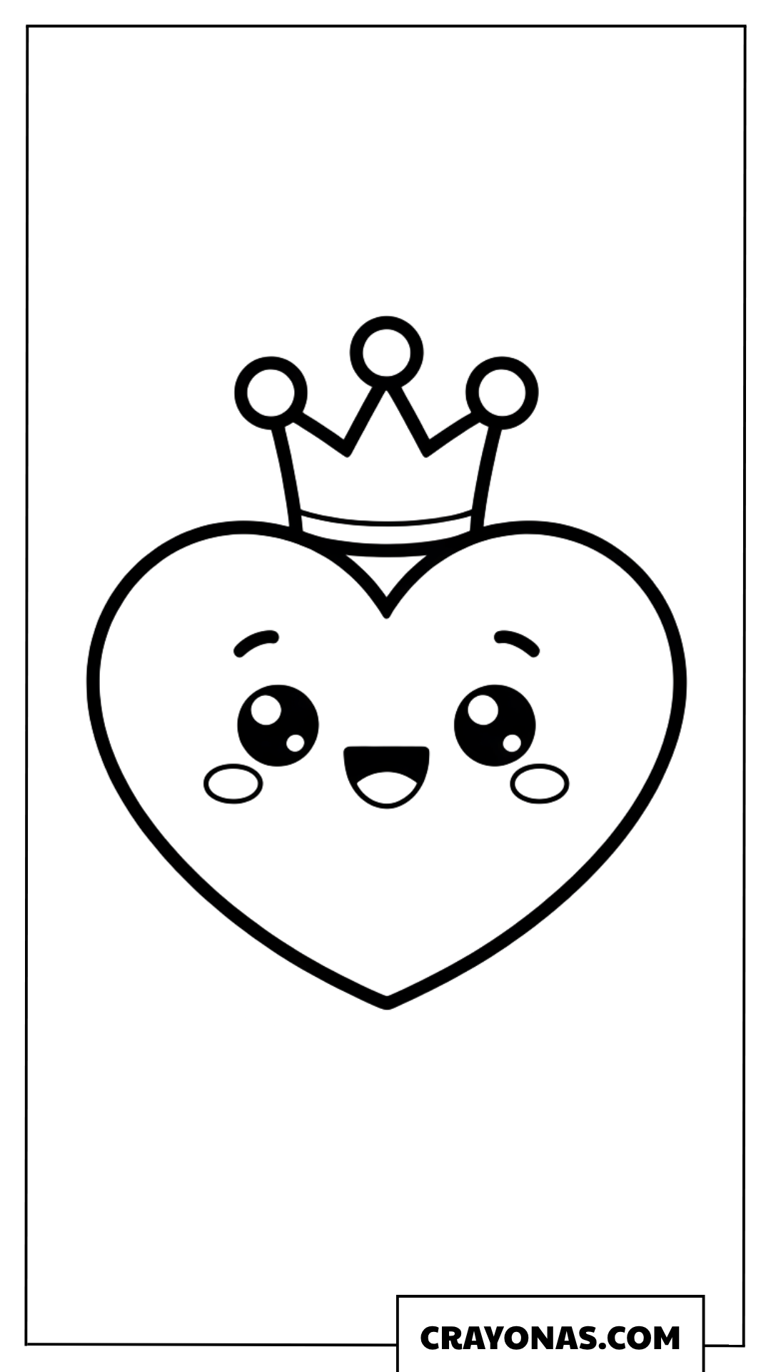Cute Heart with Crown Coloring Page