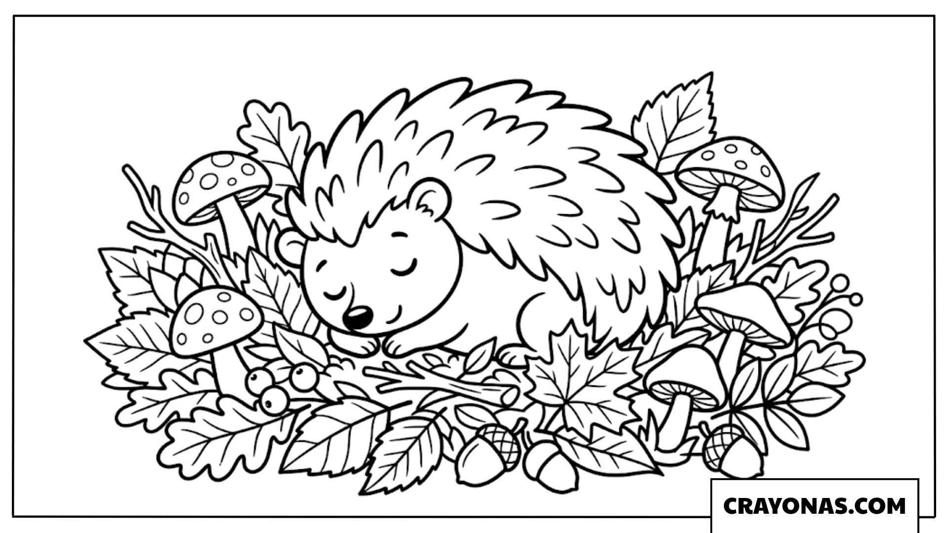 Cute Hedgehog in Autumn Leaves Coloring Page