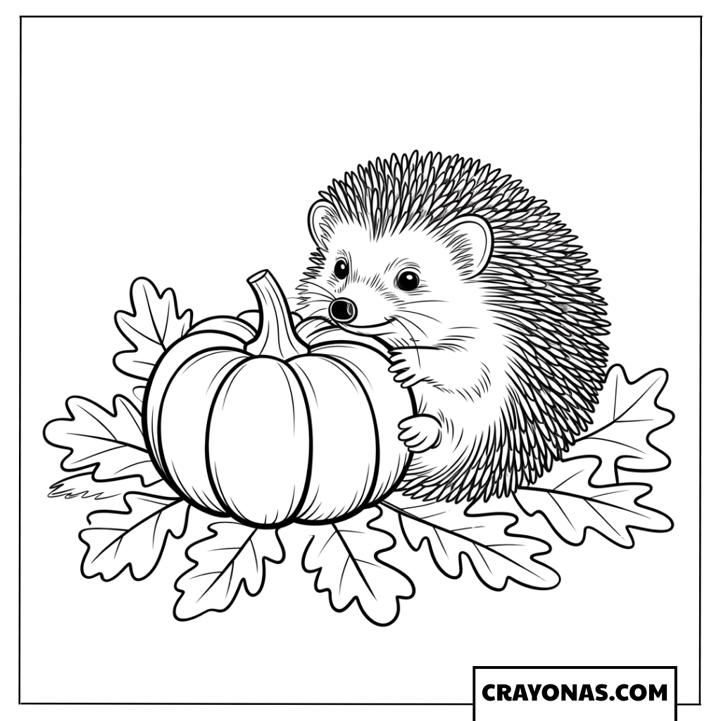 Cute Hedgehog with Pumpkin Coloring Page