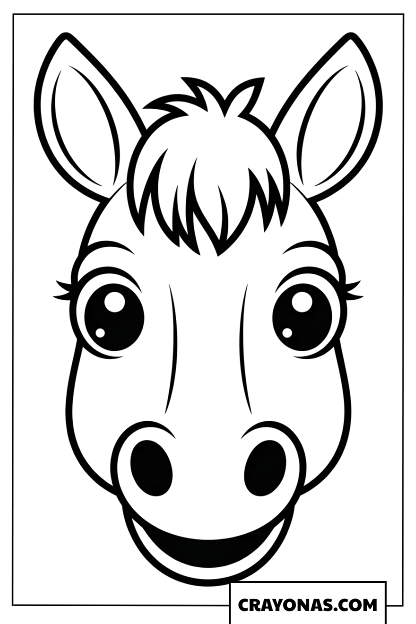 Cute Horse Face with Big Smile Coloring Page