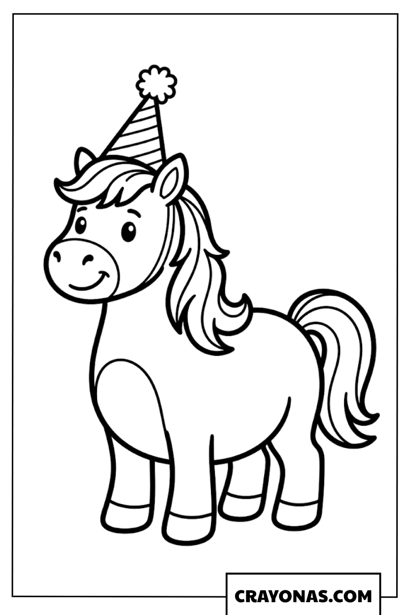 Cute Horse Wearing Party Hat Coloring Page