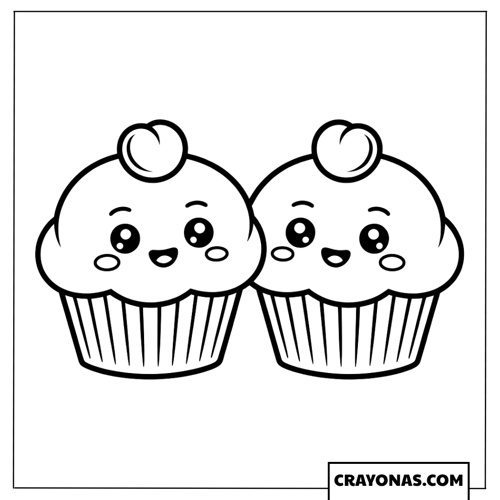 Cute Kawaii Cupcake Friends Coloring Page