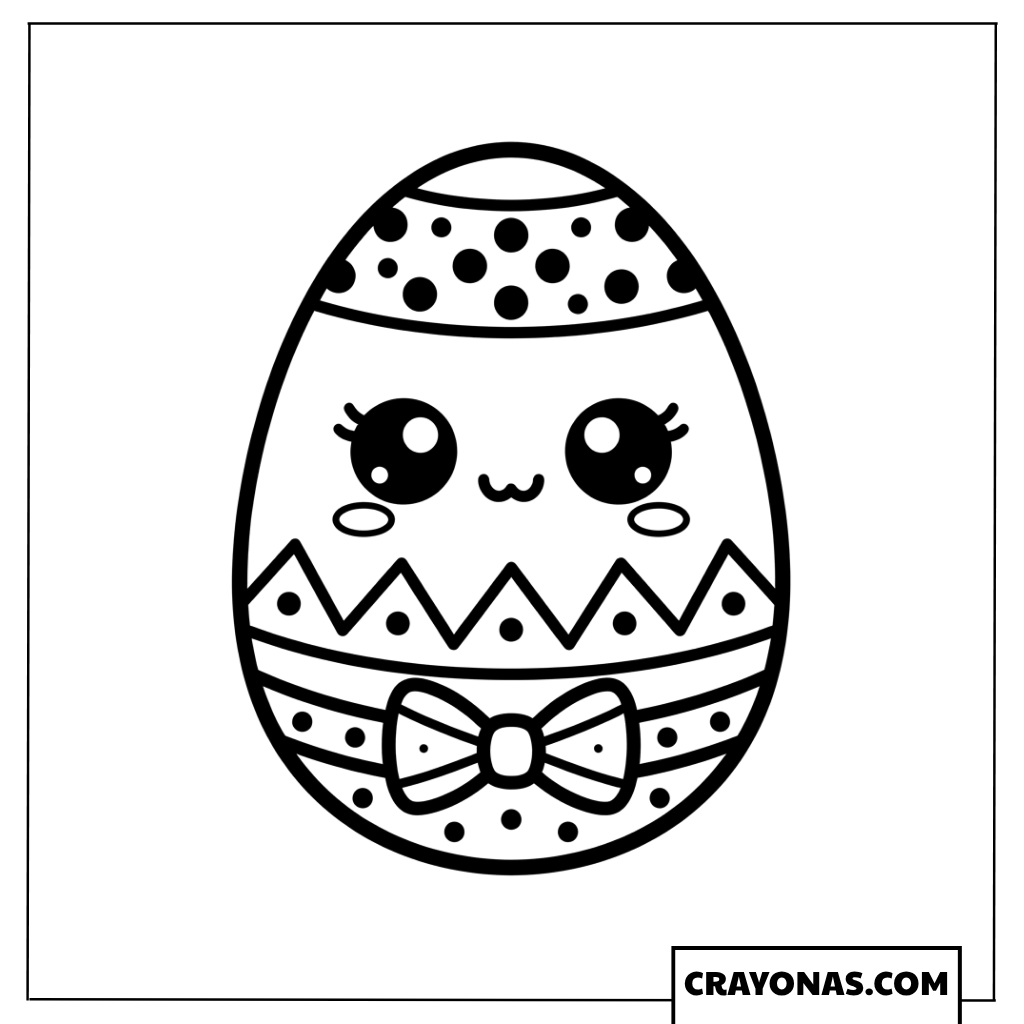 Cute Kawaii Easter Egg with Bow Coloring Page