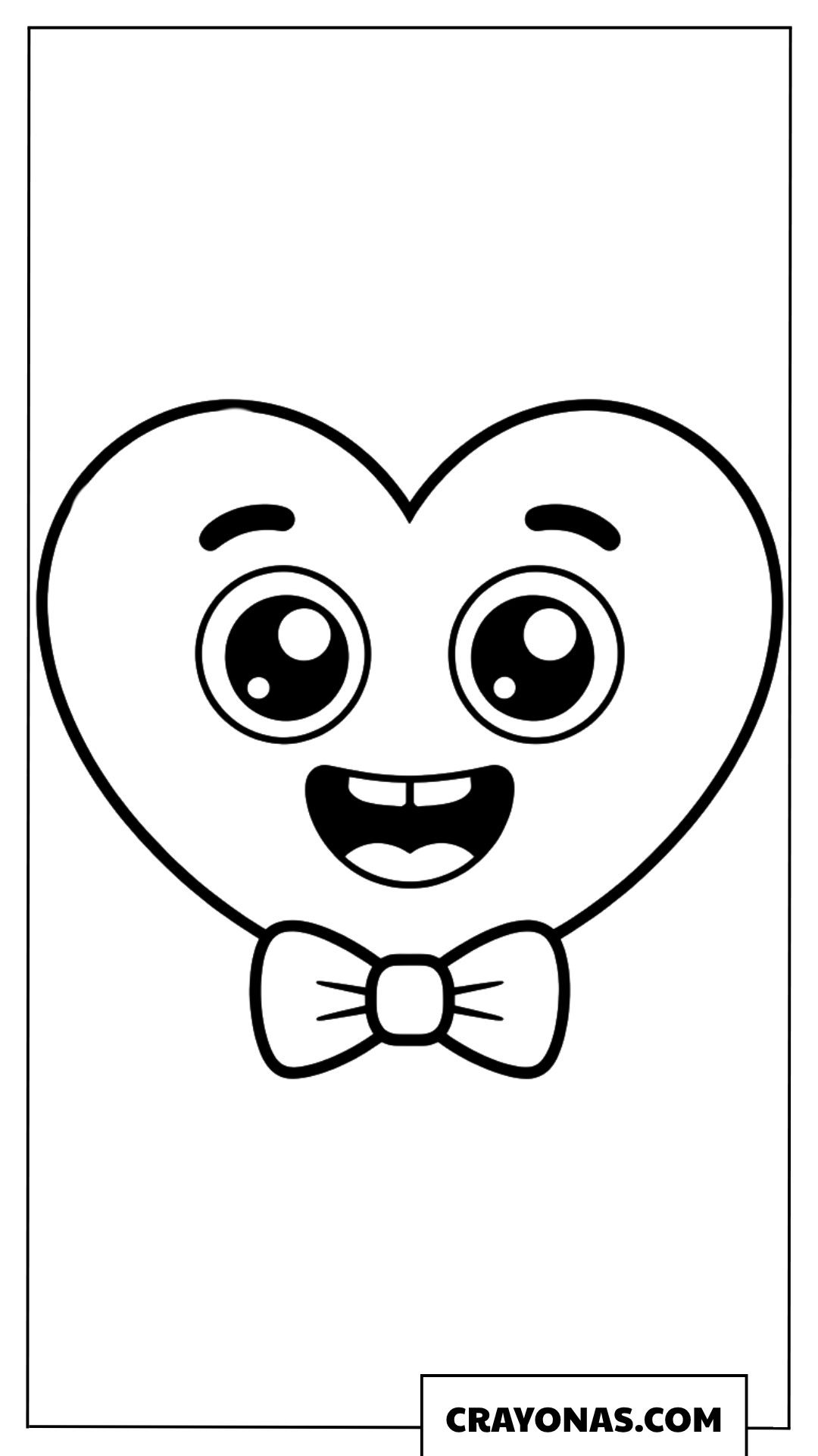 Cute Kawaii Heart with Bowtie Coloring Page