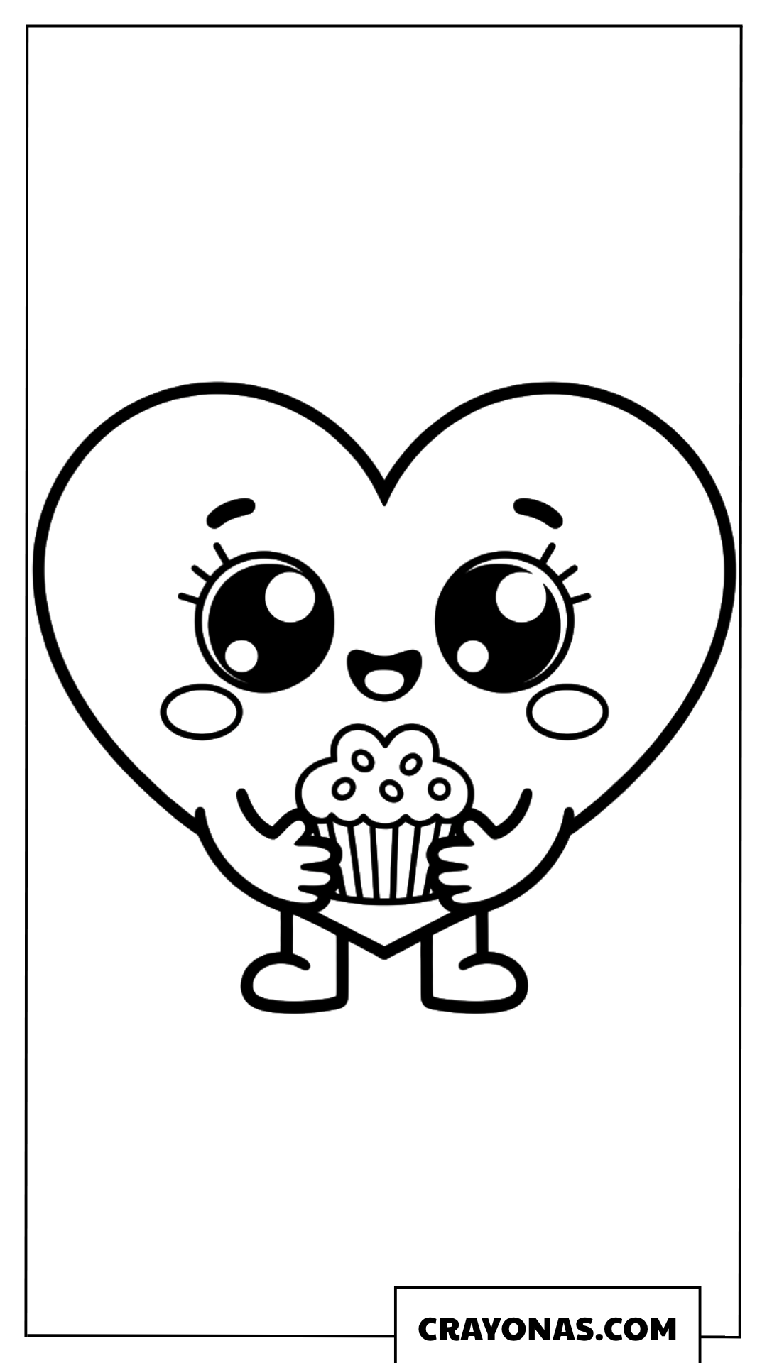 Cute Kawaii Heart with Cupcake Coloring Page