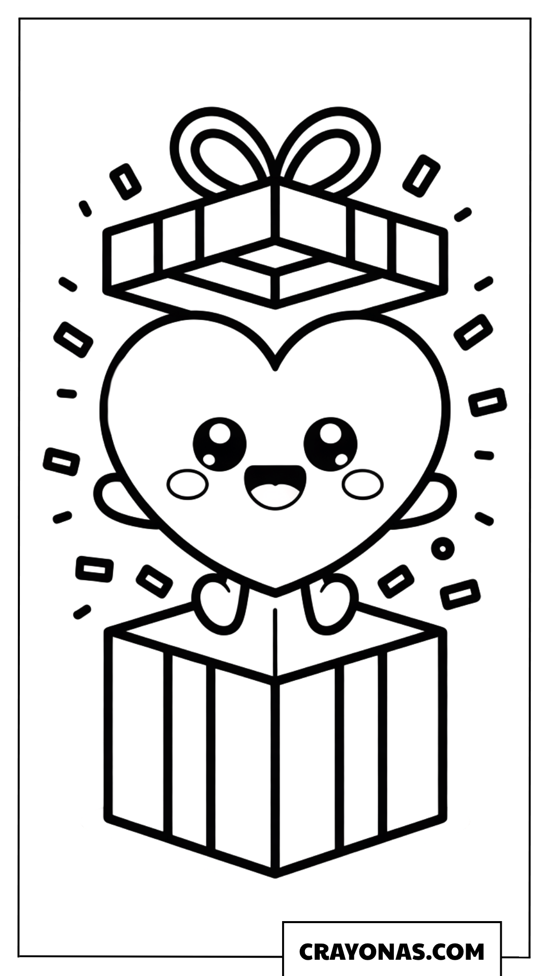 Cute Kawaii Heart with Gift Box Coloring Page