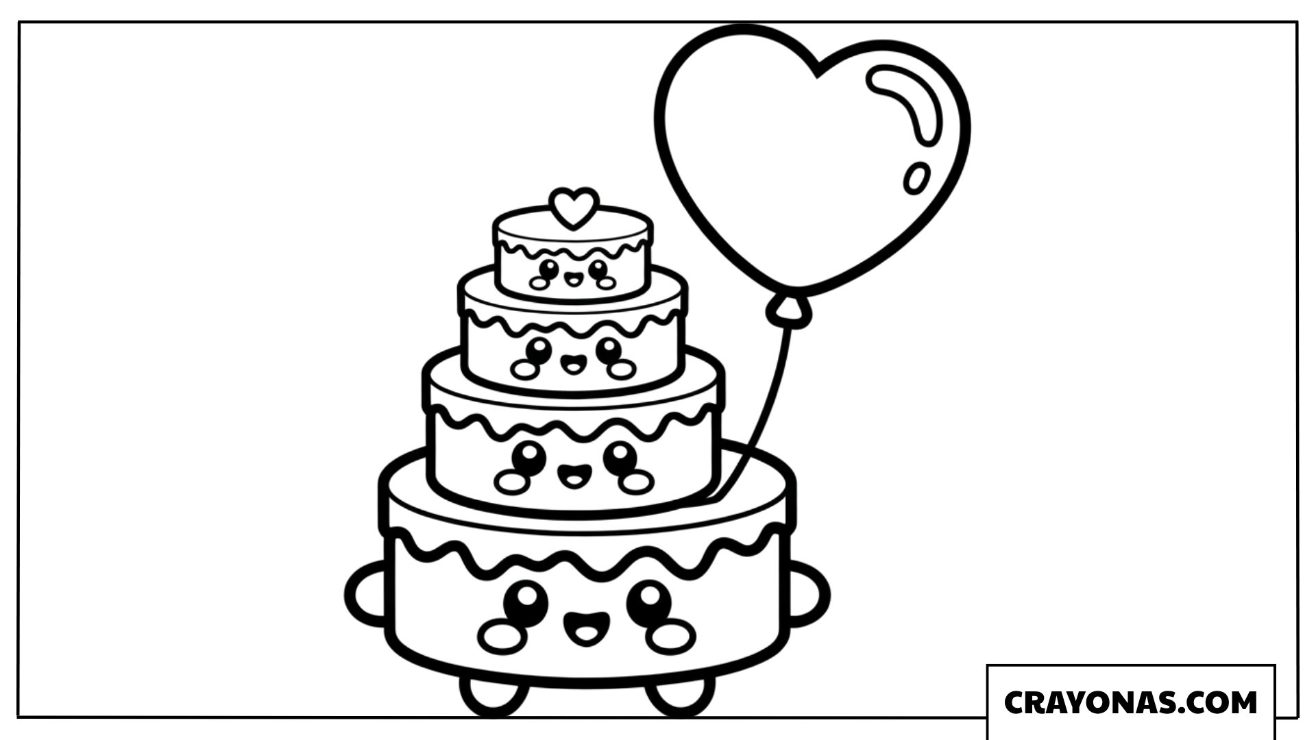Cute Kawaii Layered Birthday Cake Coloring Page