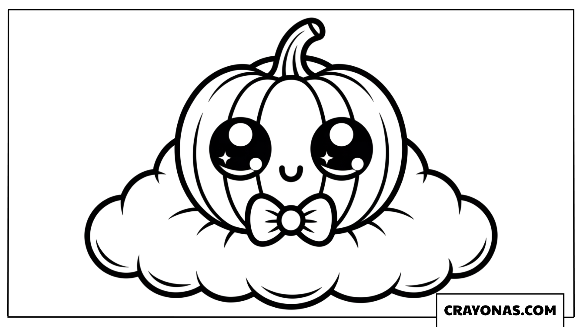 Cute Kawaii Pumpkin on Cloud Coloring Page