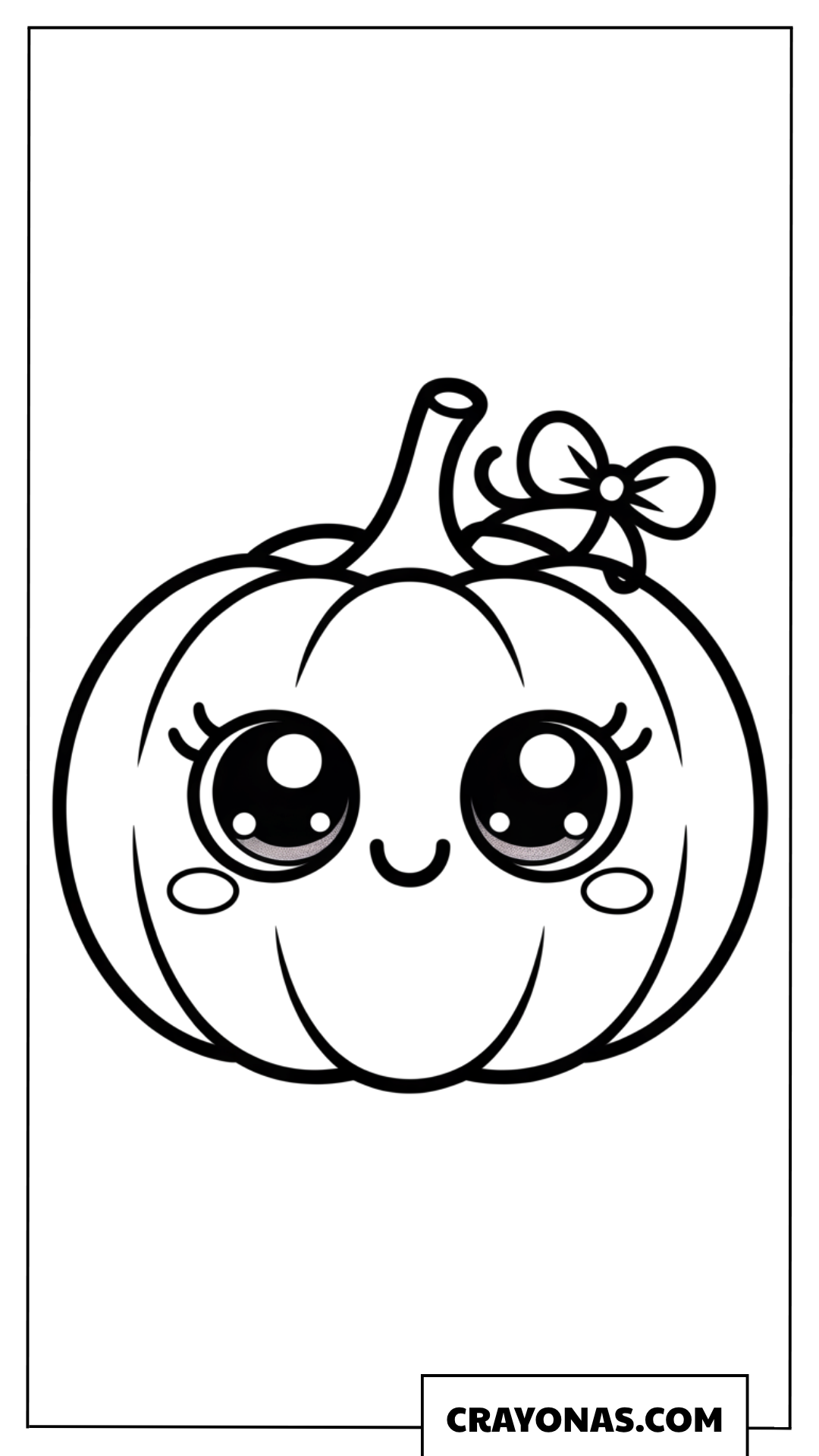 Cute Kawaii Pumpkin with Bow Coloring Page