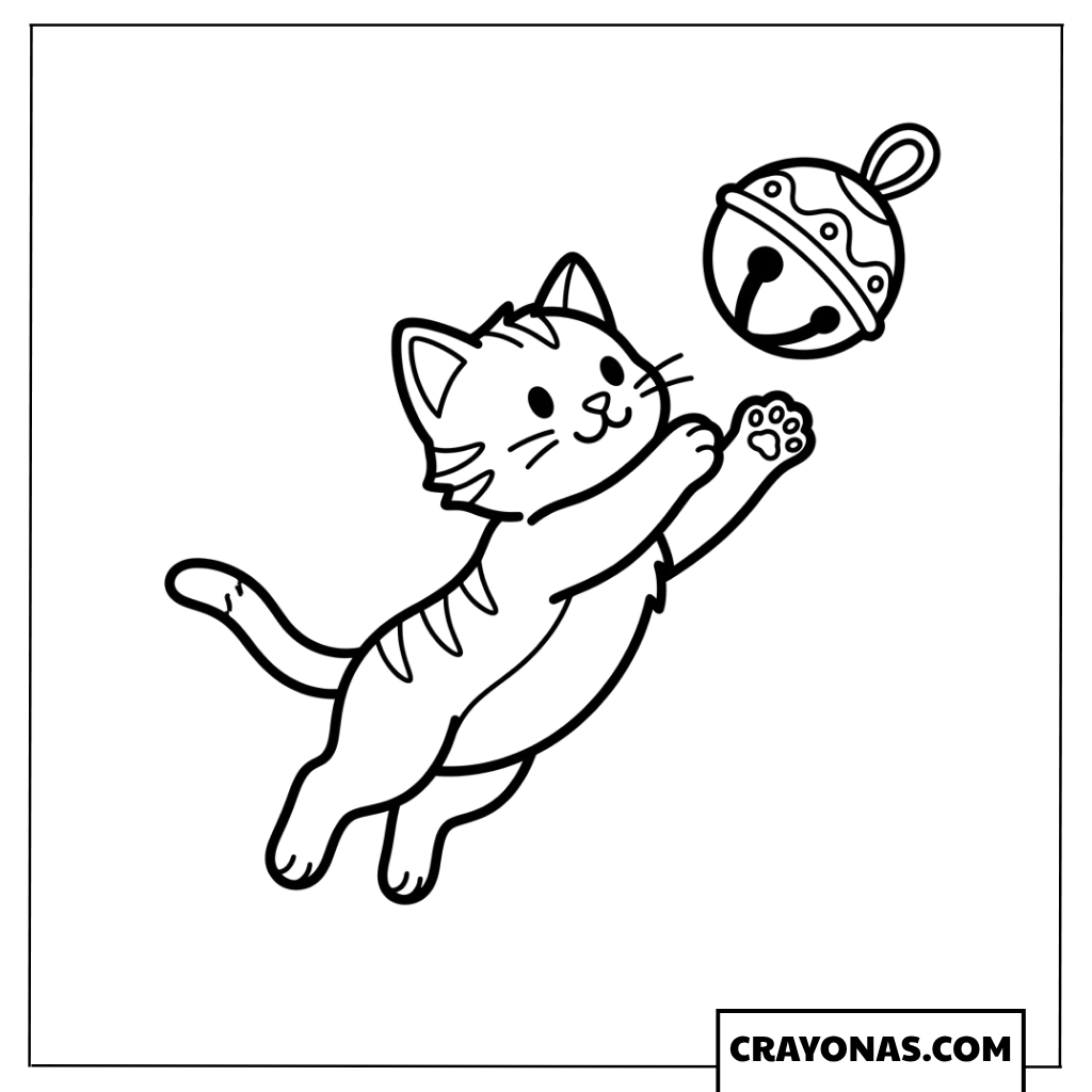 Cute Kitten Jumping for Bell Coloring Page
