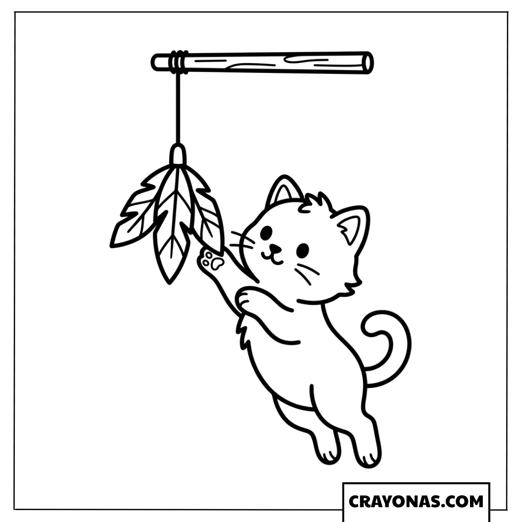 Cute Kitten Playing with Feathers Coloring Page