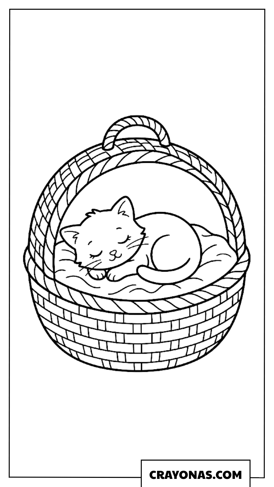 Cute Kitten in Basket Coloring Page