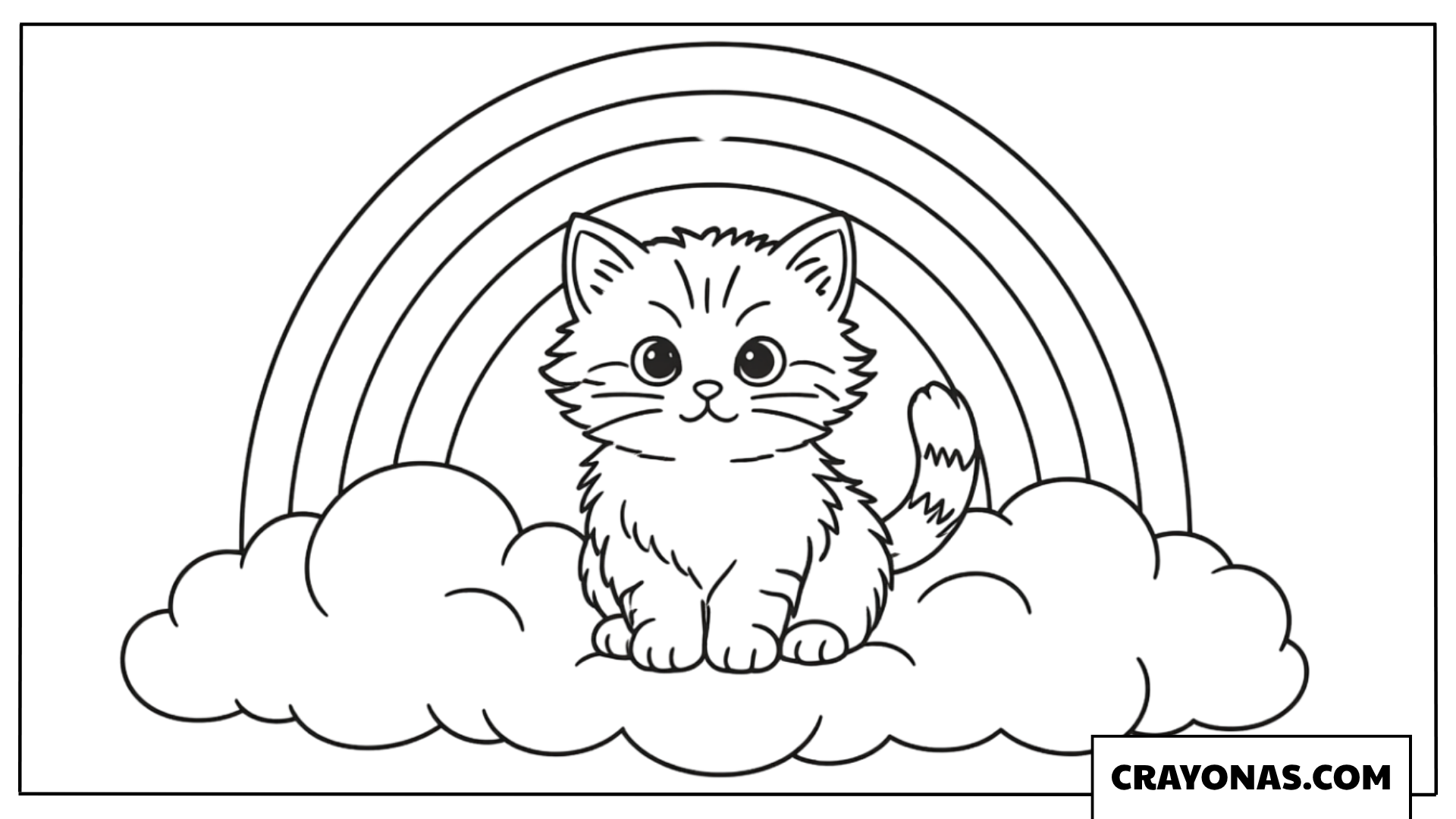 Cute Kitten on Cloud Coloring Page