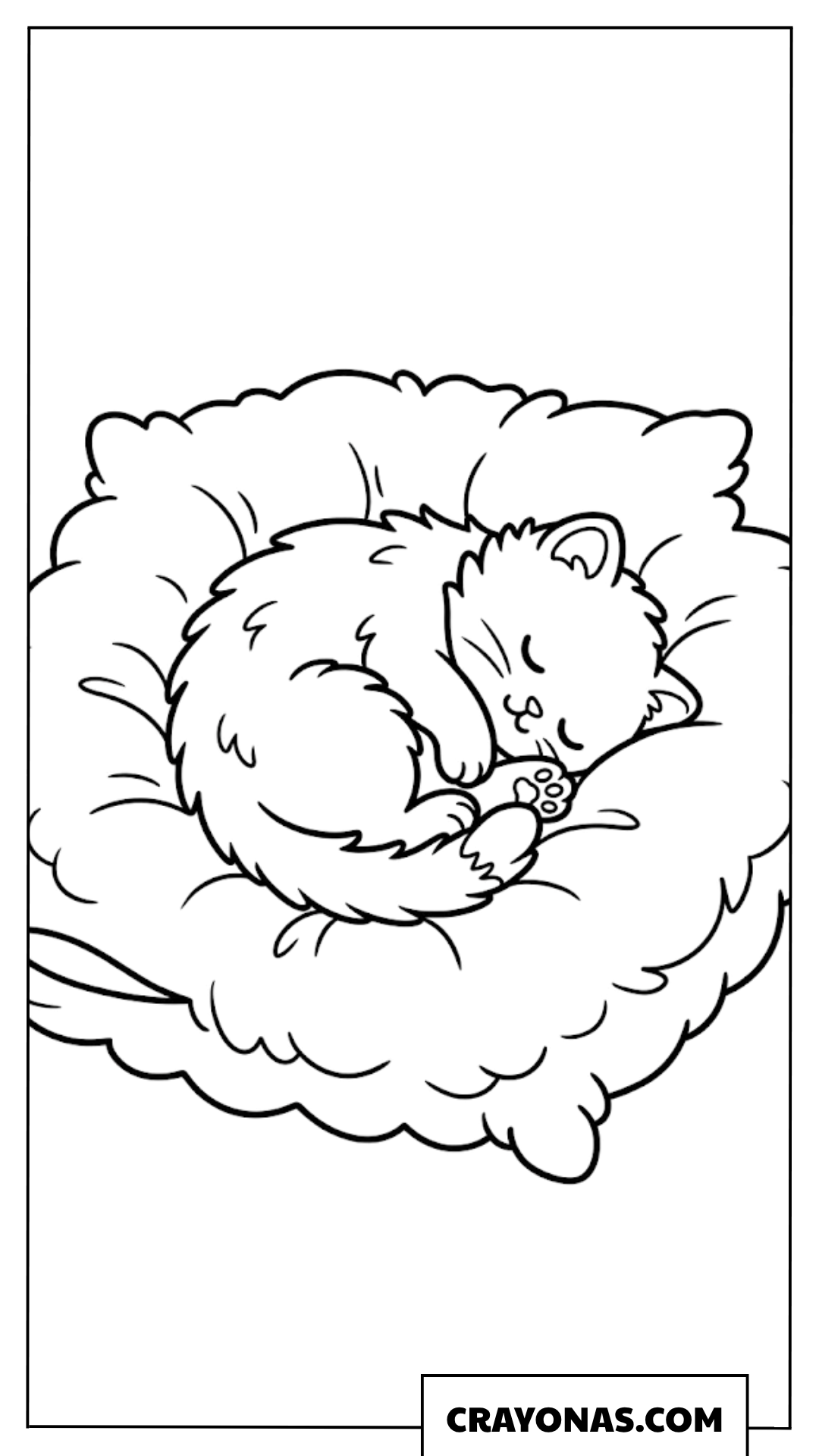 Cute Kitten on Pillow Coloring Page