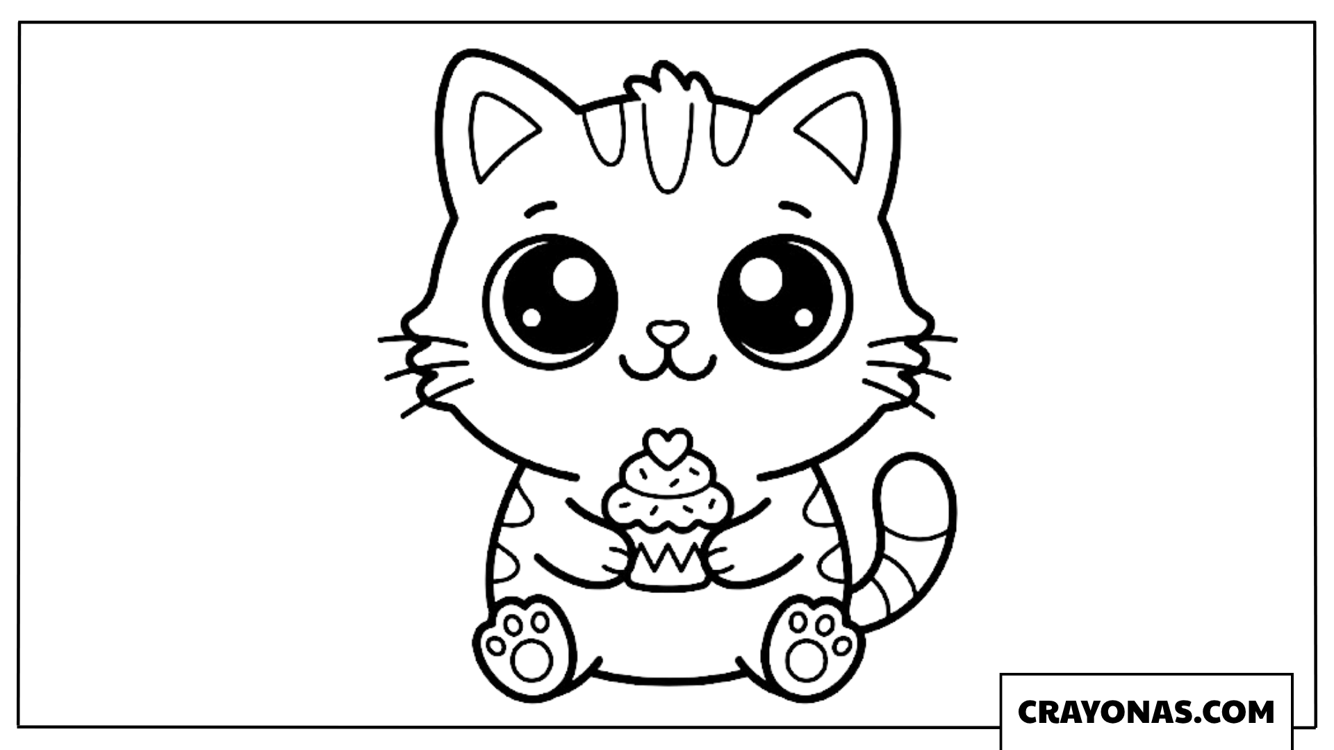 Cute Kitten with Cupcake Coloring Page